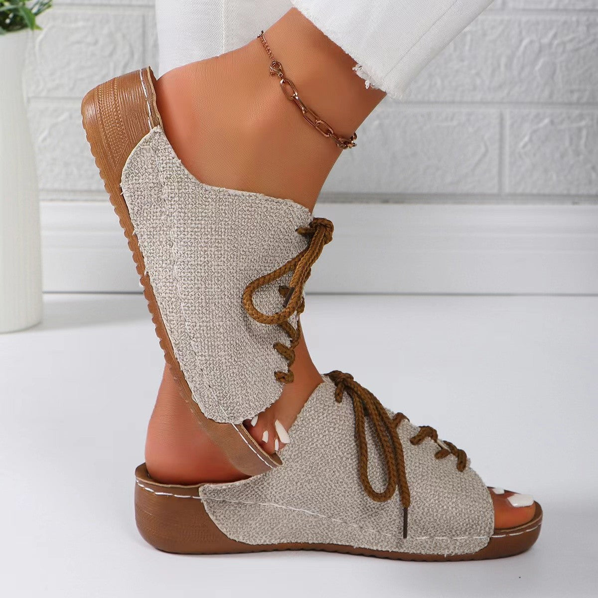 Lace-up open toe wedge sandals