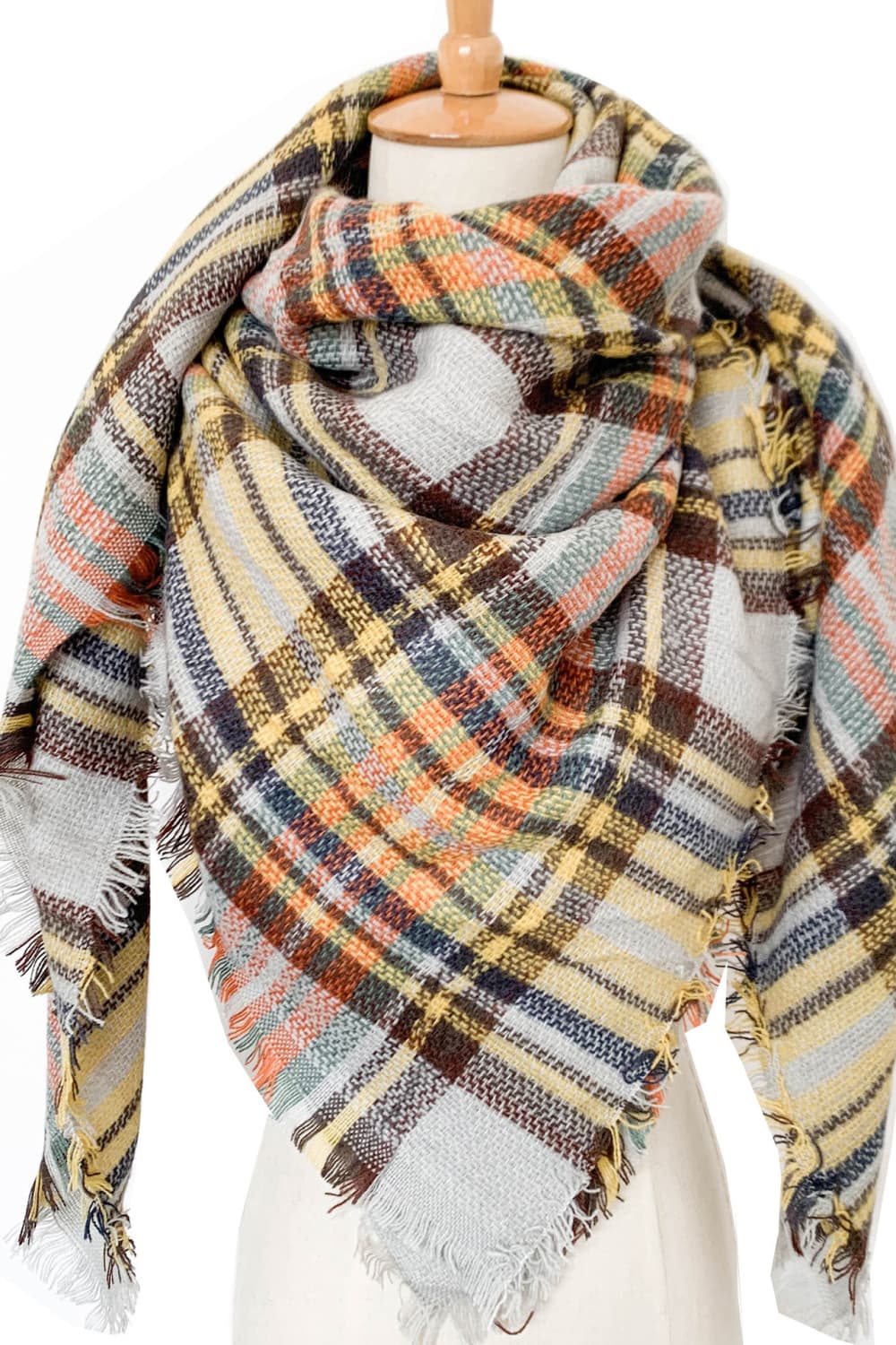 Plaid imitation cashmere scarf - light gray / one size