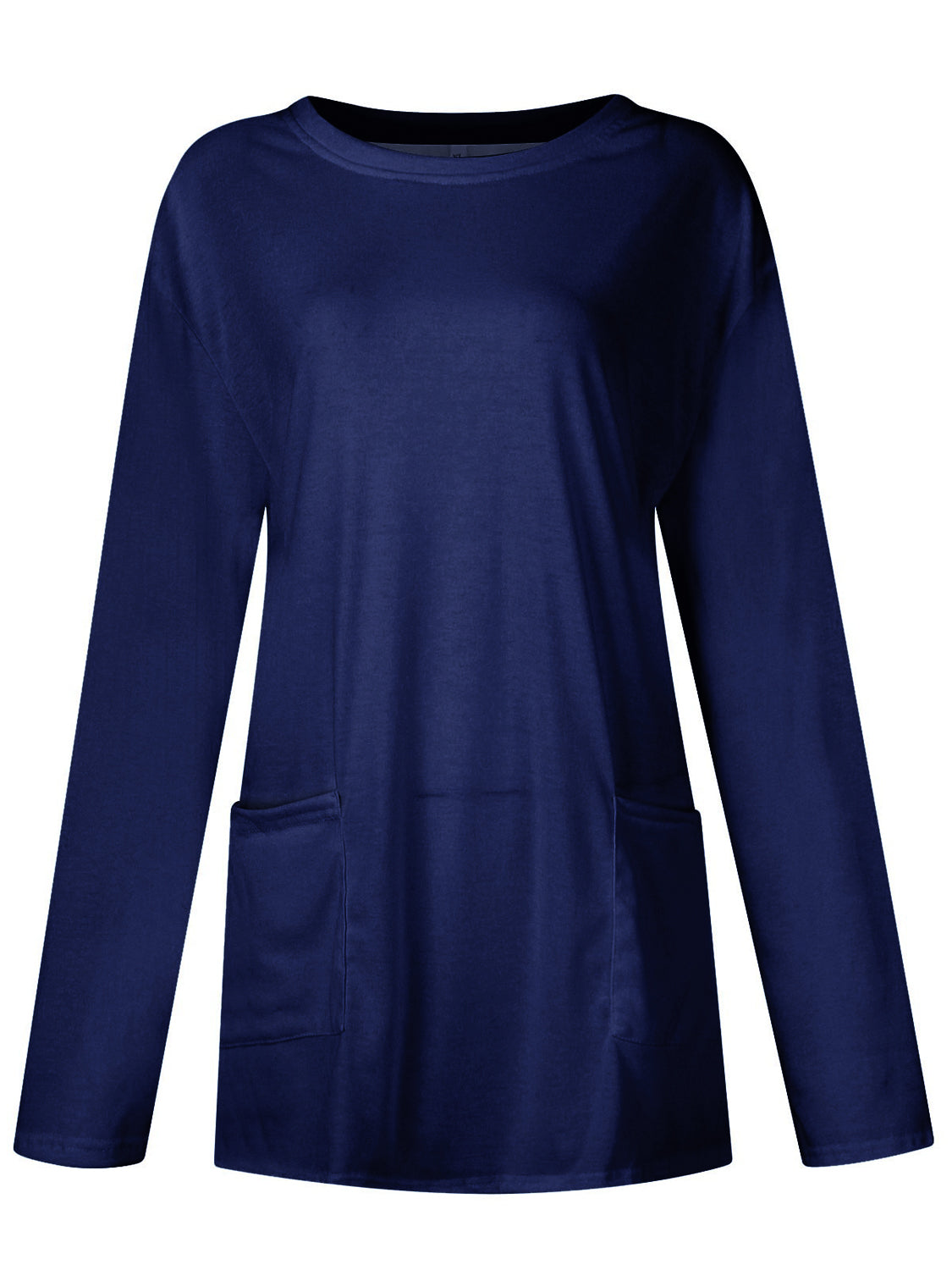 Full size pocketed round neck long sleeve t-shirt