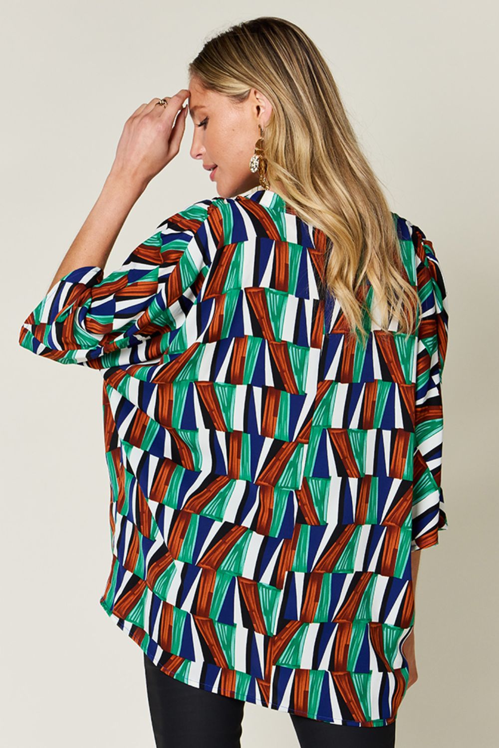 Double take full size geometric notched dolman sleeve top