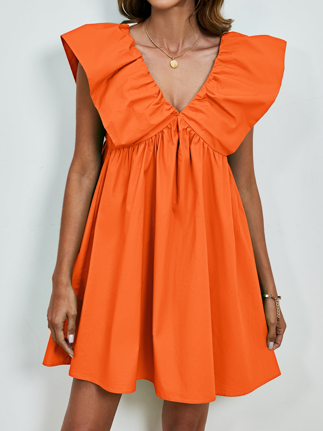 V-neck cap sleeve mini dress - tangerine / s