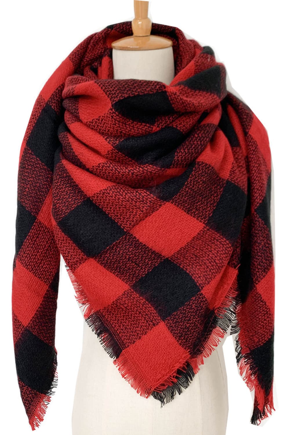 Plaid imitation cashmere scarf - deep red / one size