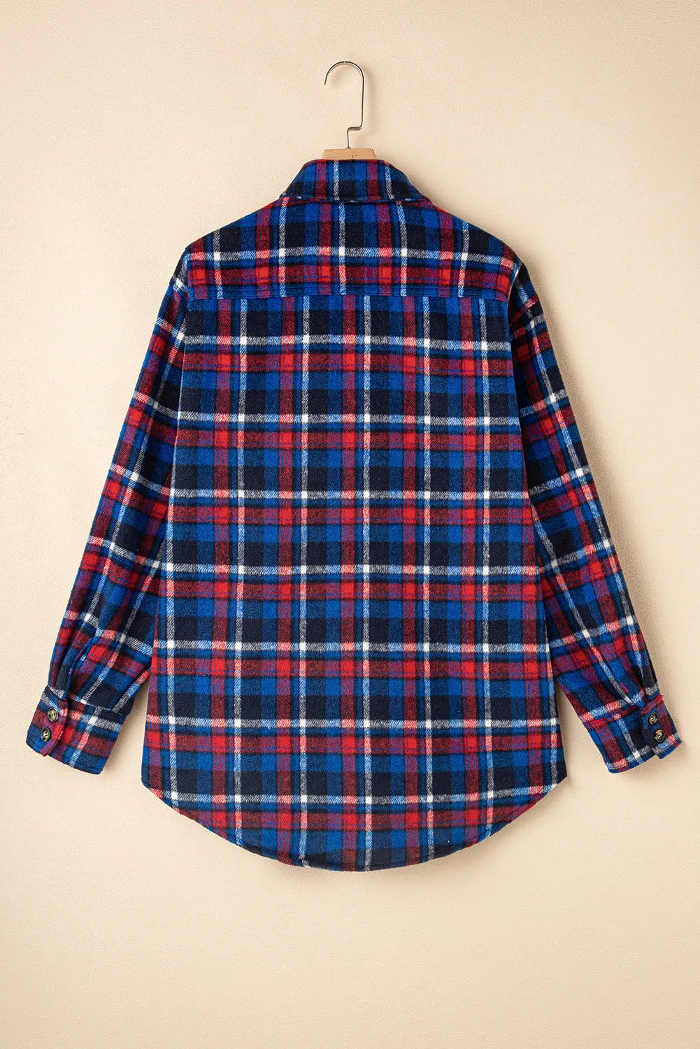 Pocketed plaid collared neck long sleeve shacket