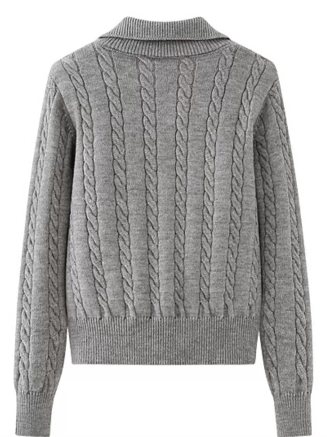 Cable-knit half zip long sleeve sweater