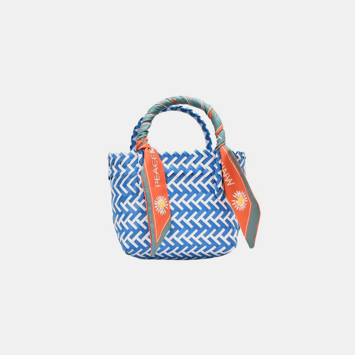 Contrast woven handbag with ribbon - royal blue / one size