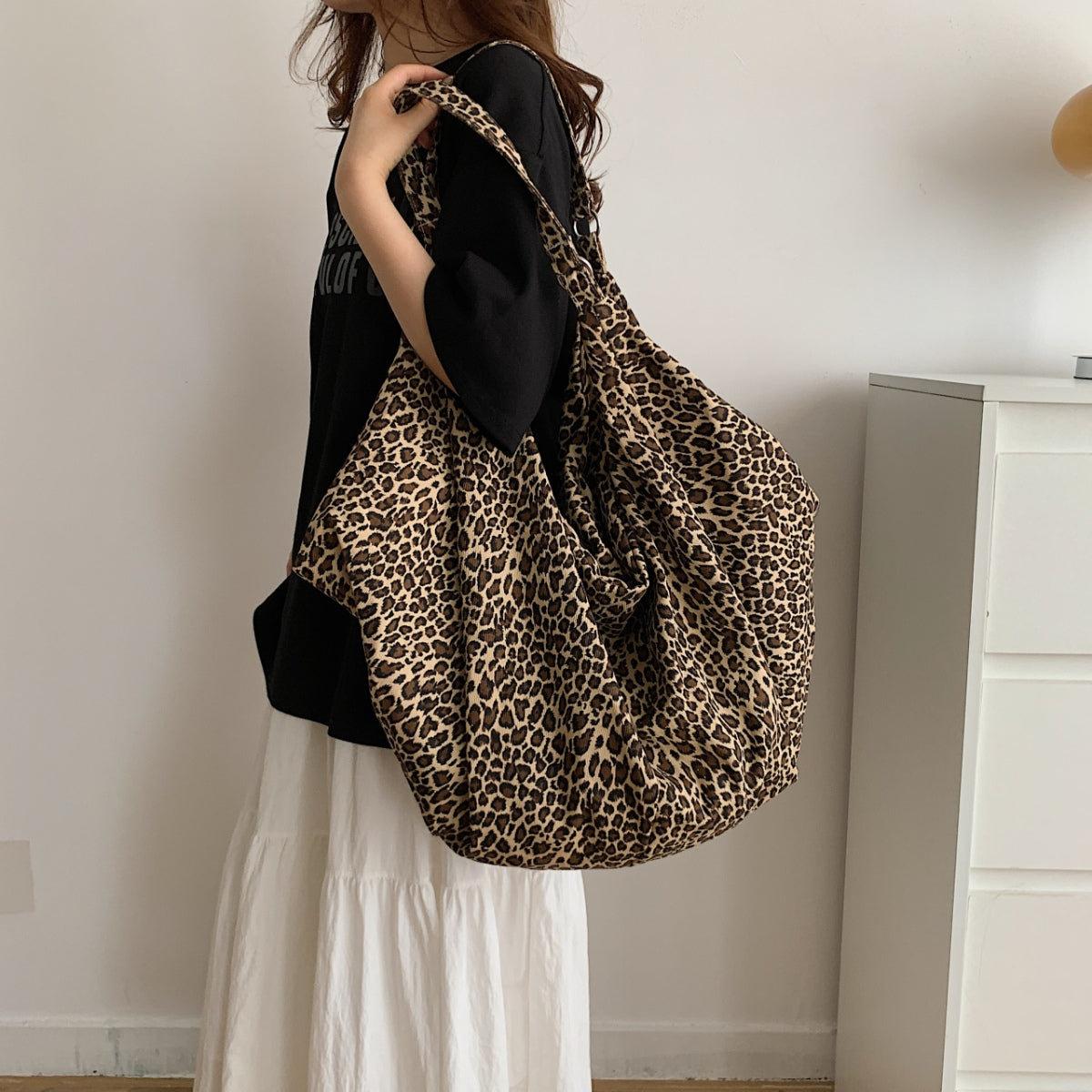 Leopard polyester tote bag