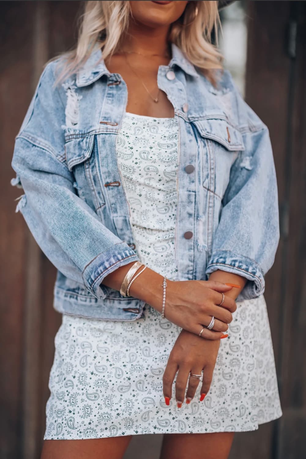 Distressed drop shoulder denim jacket - light / s