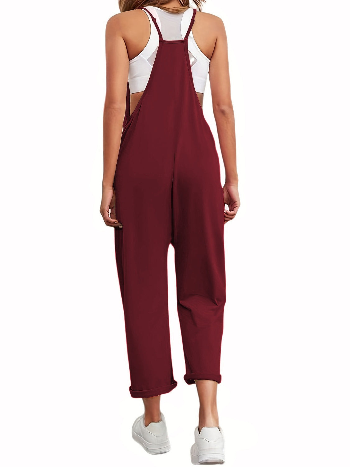 Full size spaghetti strap straight leg jumpsuit with pockets