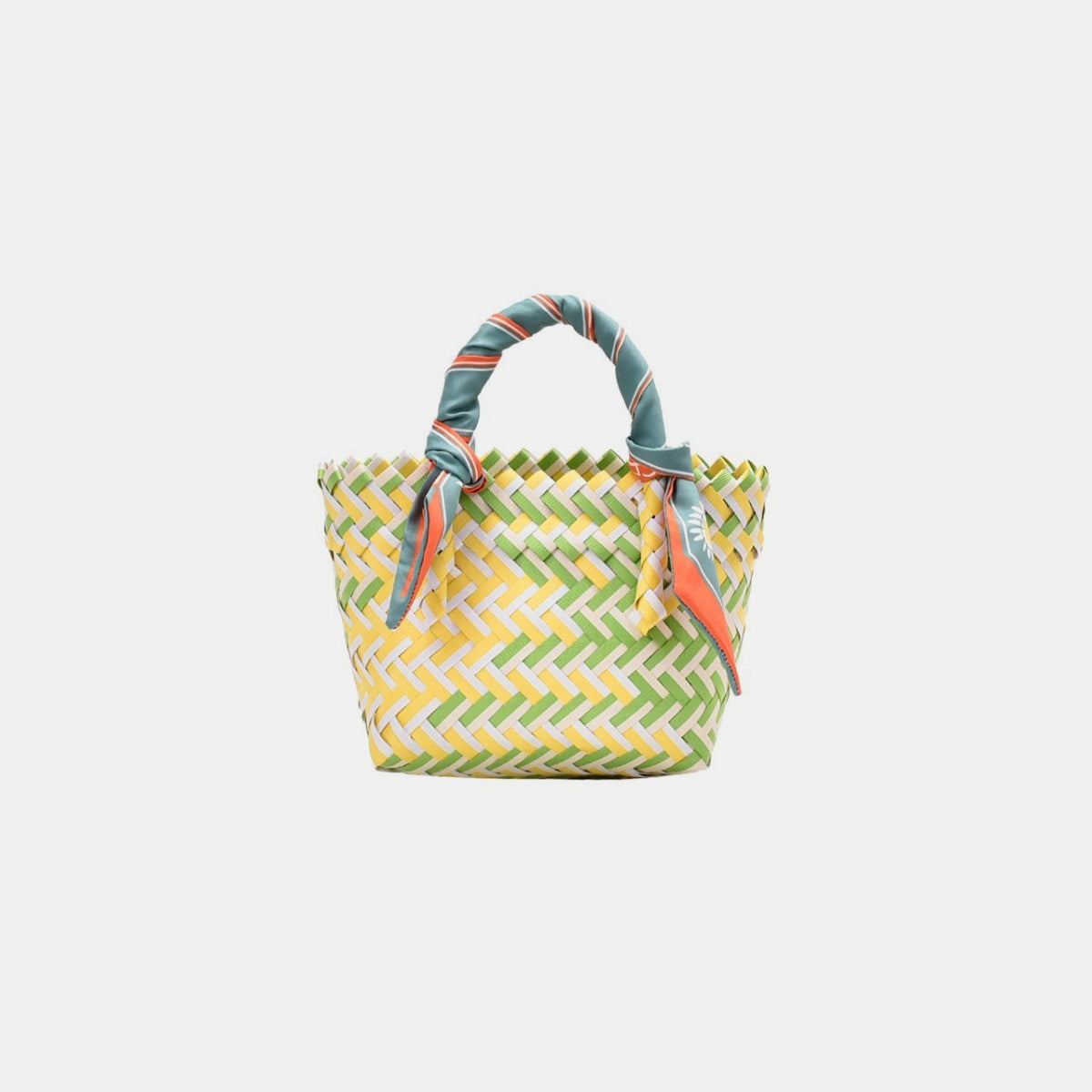 Contrast woven handbag with ribbon - light yellow / one size