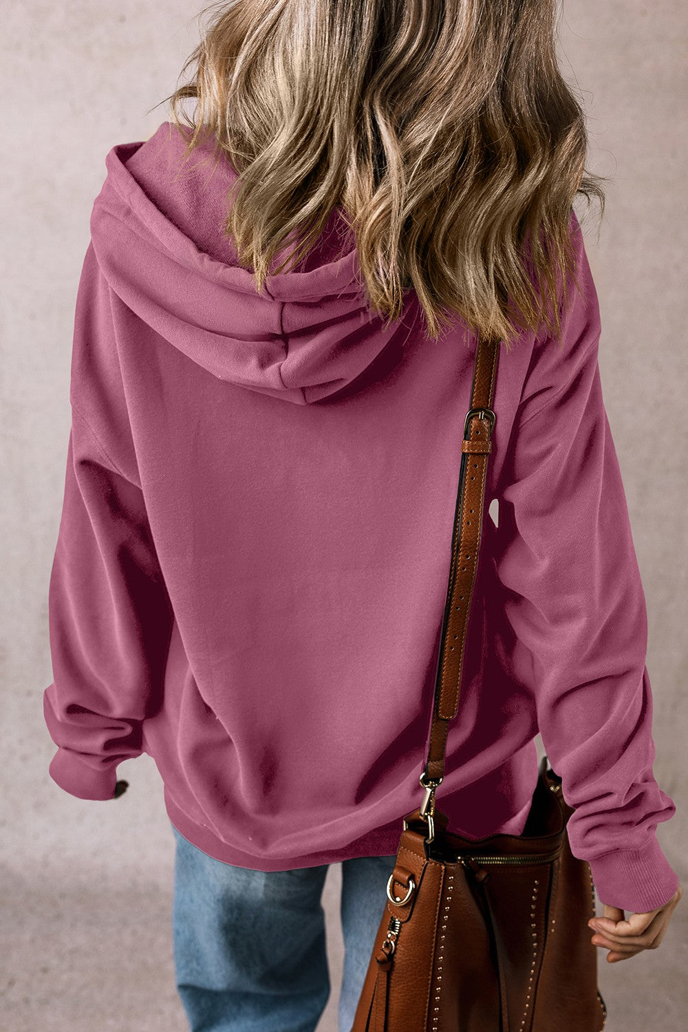 Drawstring pocketed long sleeve hoodie