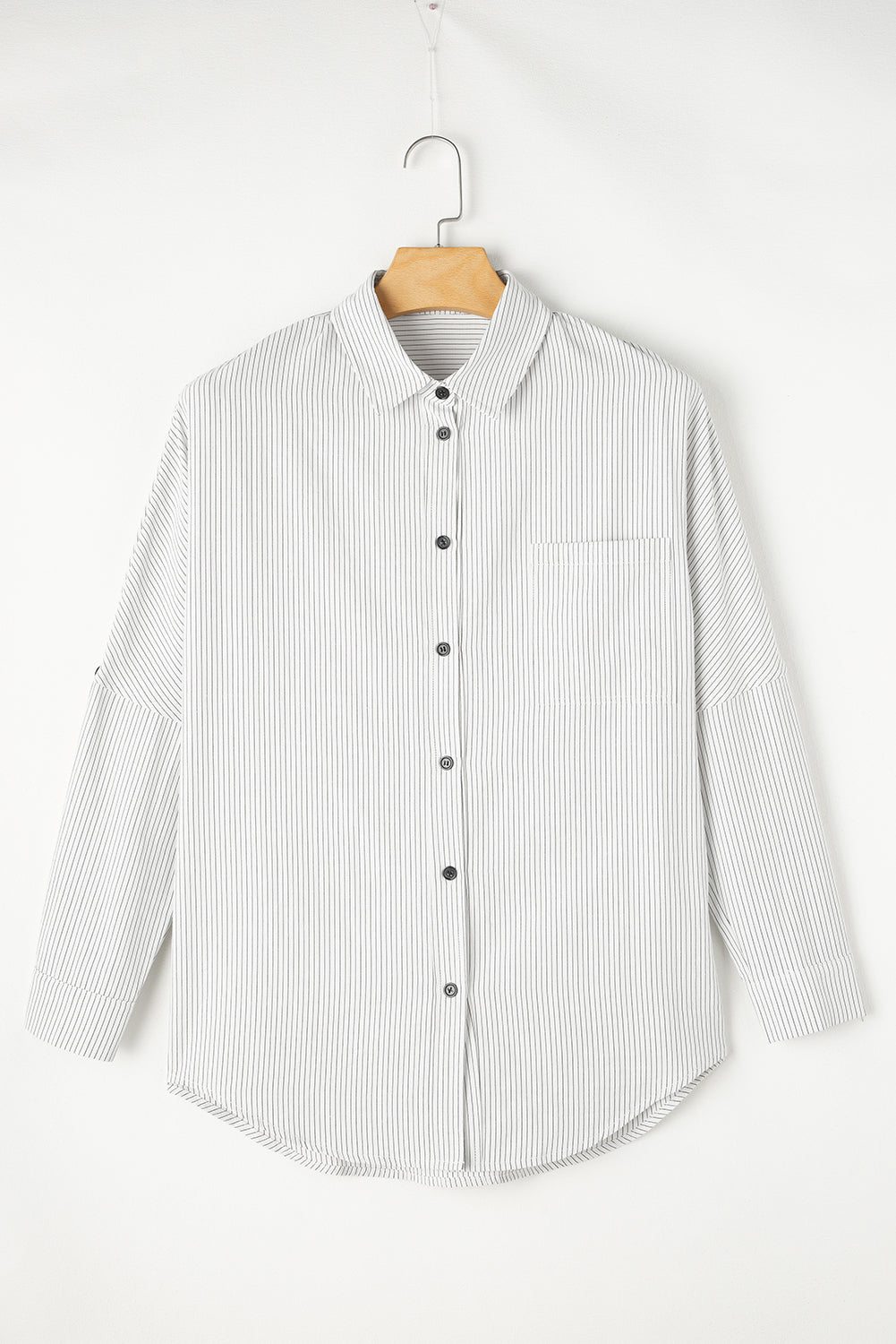 Pocketed striped collared neck long sleeve shirt