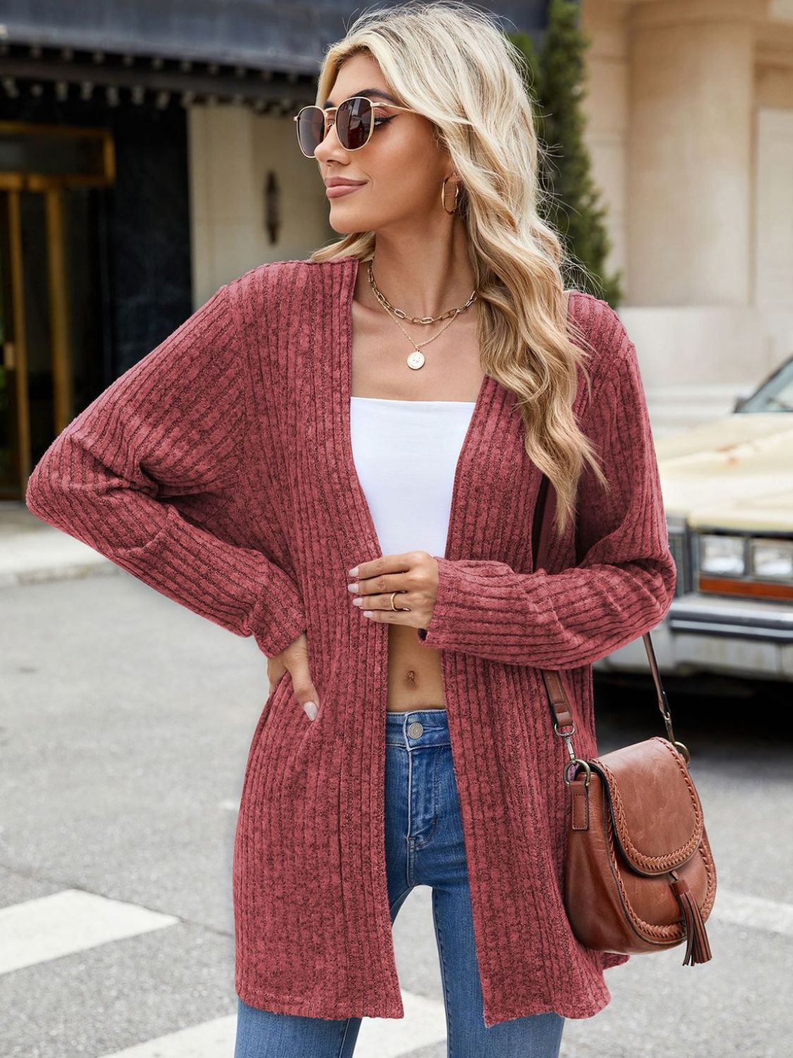 Open front long sleeve cardigan