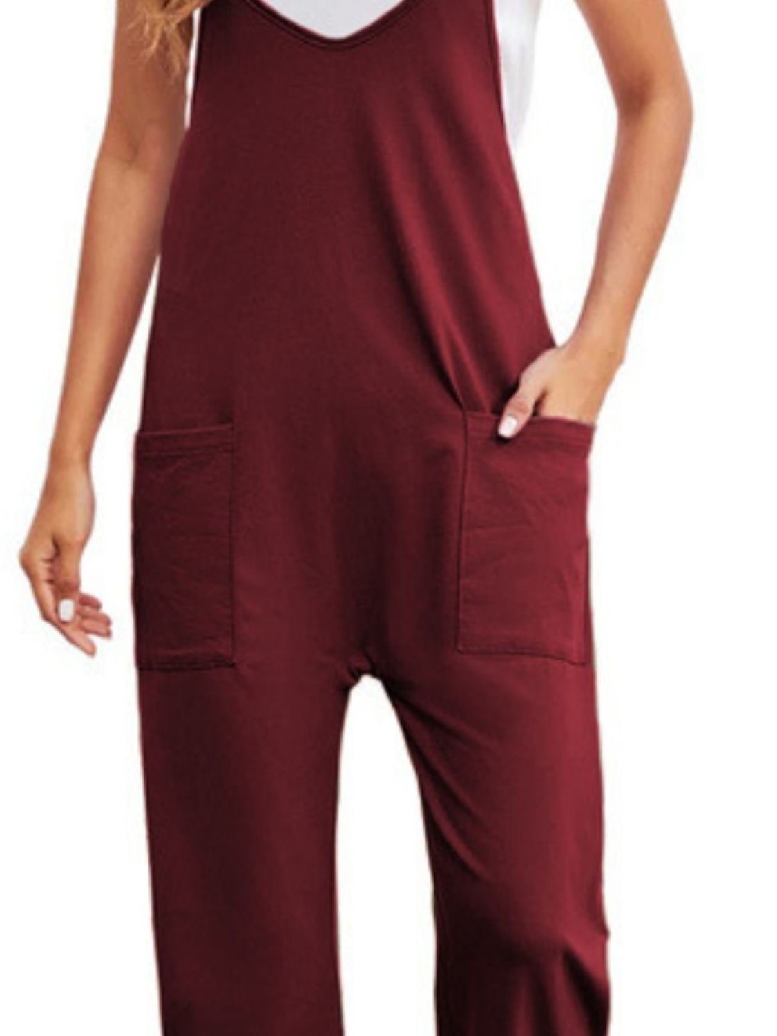 Full size spaghetti strap straight leg jumpsuit with pockets