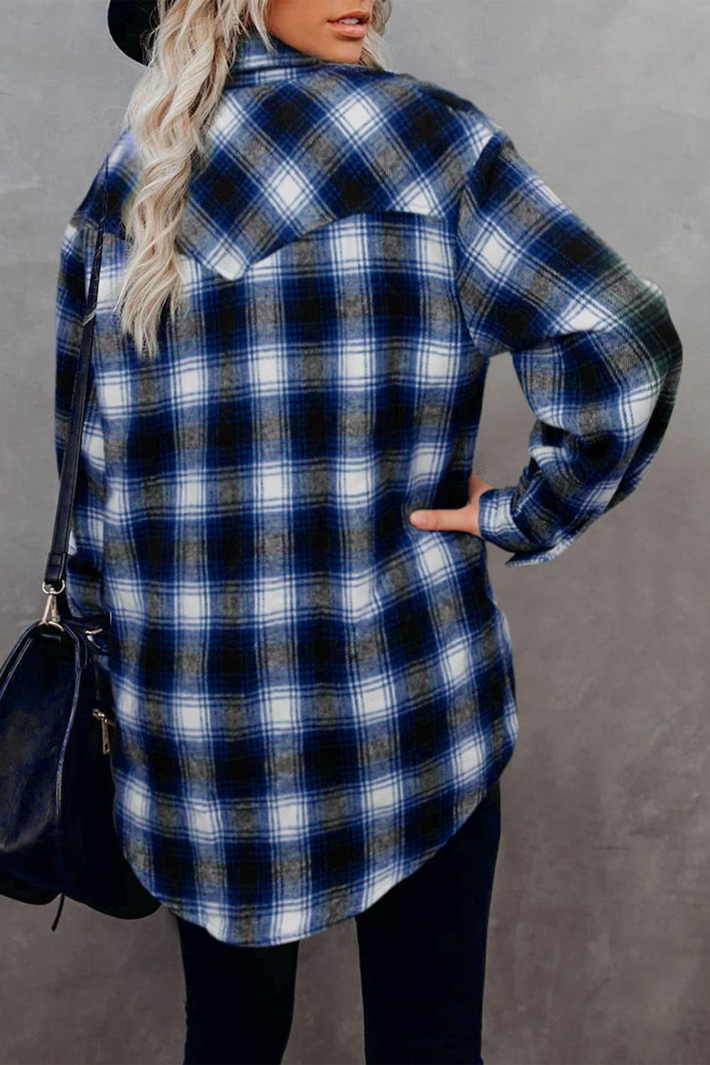 Full size plaid collared neck long sleeve shirt