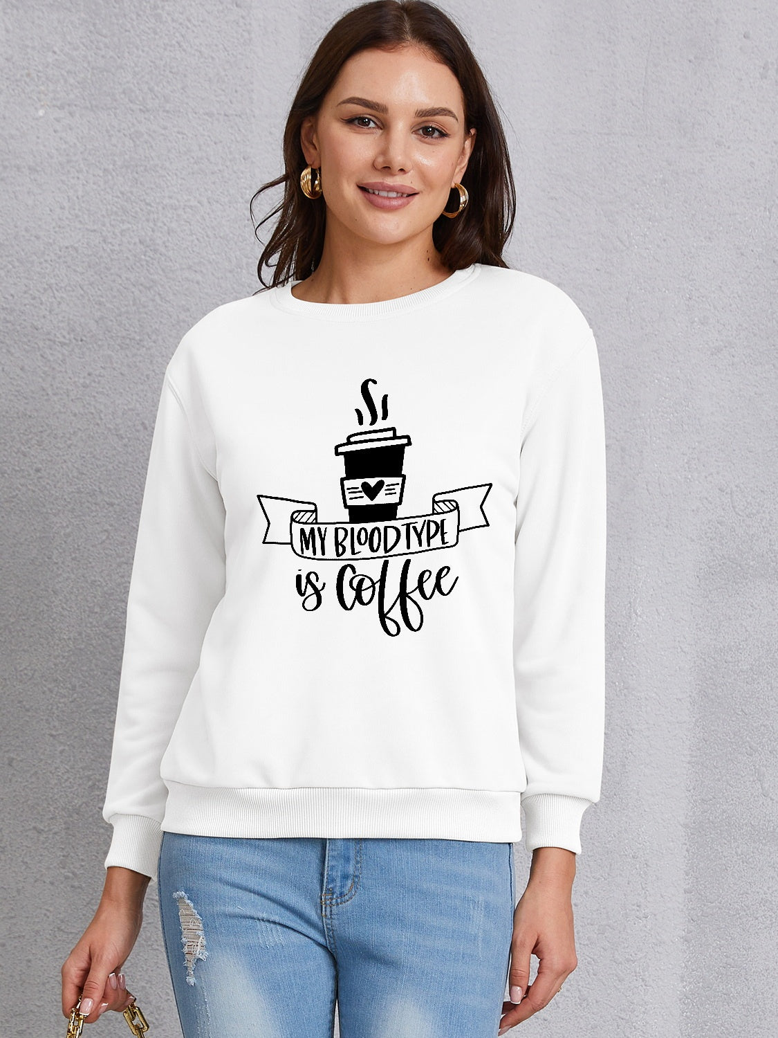 My bloodtype is coffee round neck sweatshirt - white / s