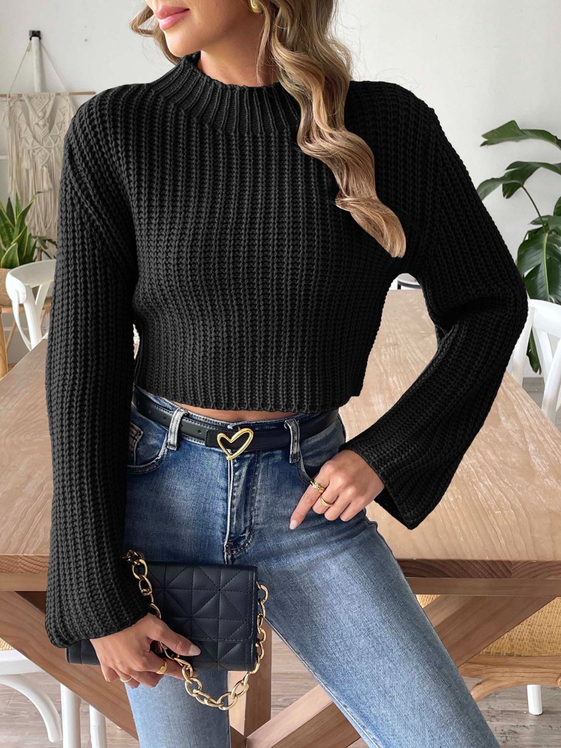 Mock neck long sleeve sweater