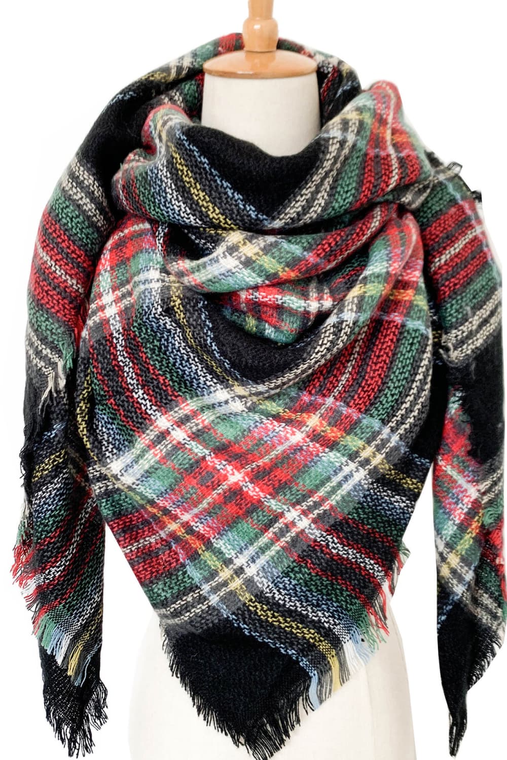 Plaid imitation cashmere scarf - black/teal / one size