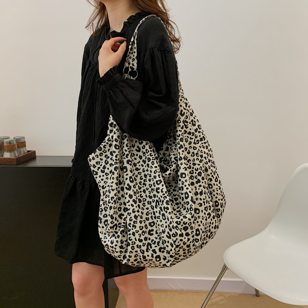 Leopard polyester tote bag