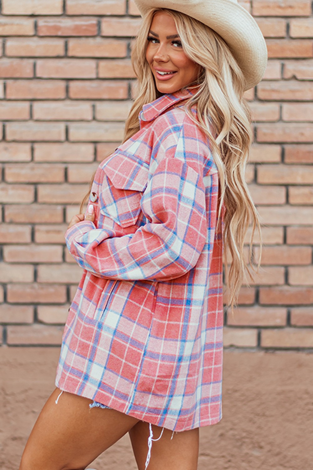 Plaid button up long sleeve shacket