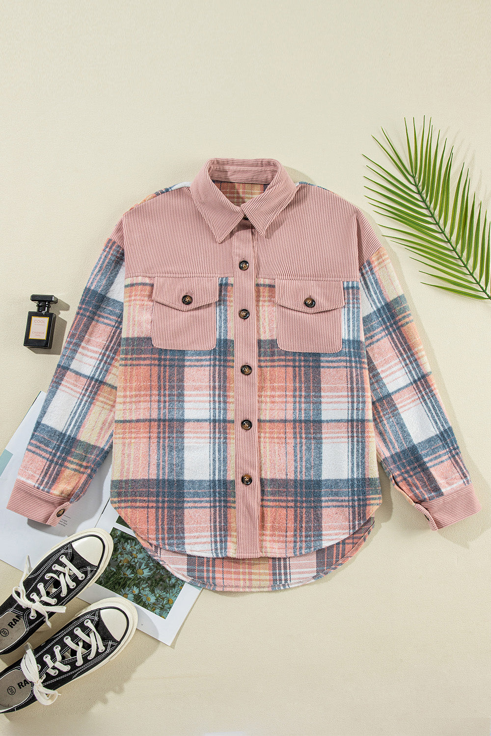 Plaid button up long sleeve shacket