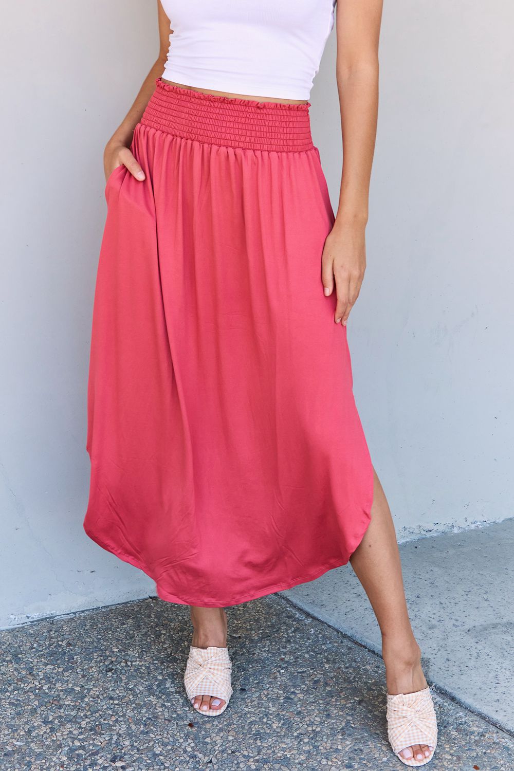 Doublju comfort princess full size high waist scoop hem maxi skirt