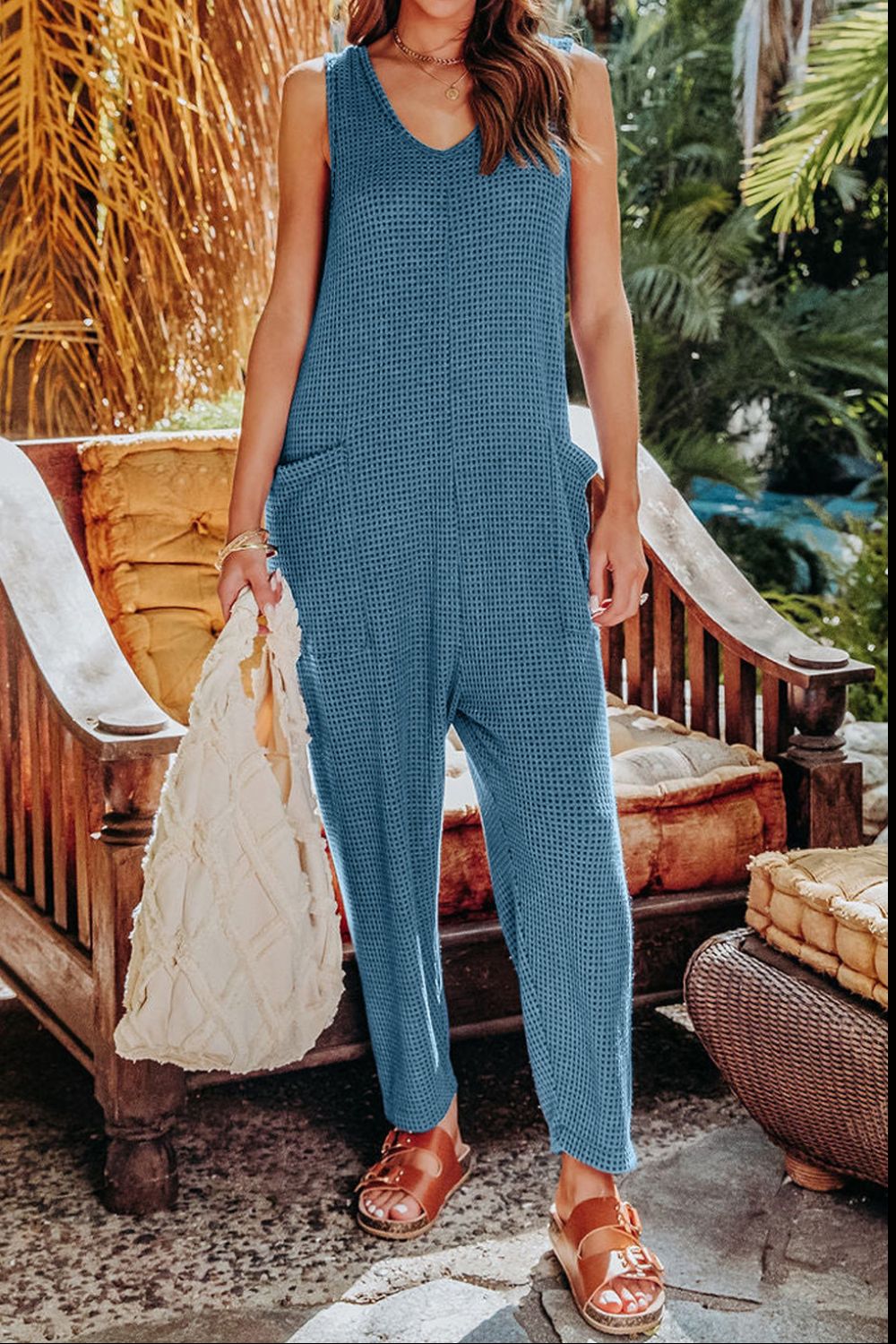 Double take full size sleeveless straight jumpsuit