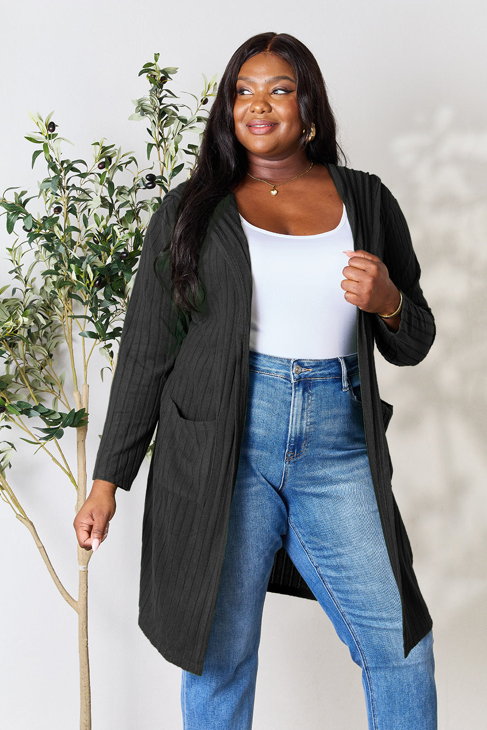 Basic bae full size hooded sweater cardigan