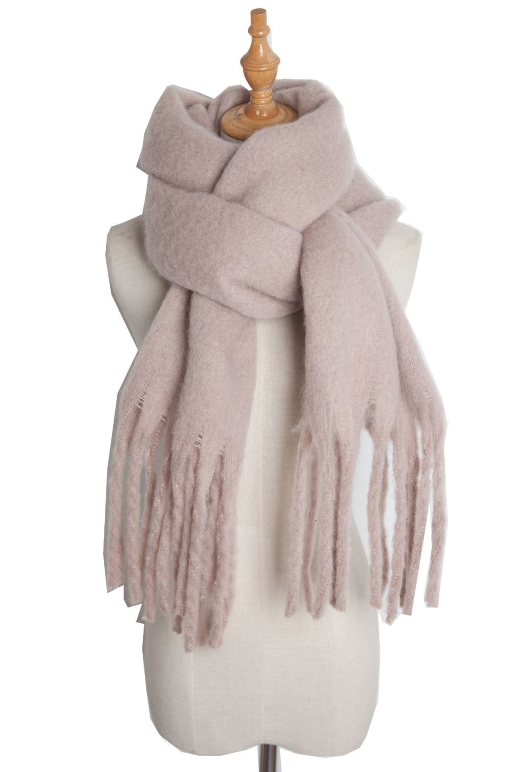 Fringe detail polyester scarf - tan / one size