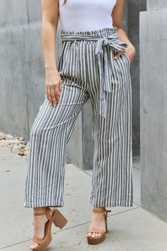 Heimish find your path full size paperbag waist striped culotte pants - stripe / s