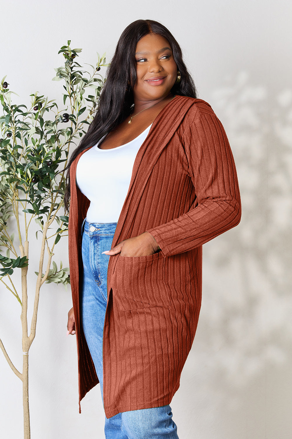 Basic bae full size hooded sweater cardigan