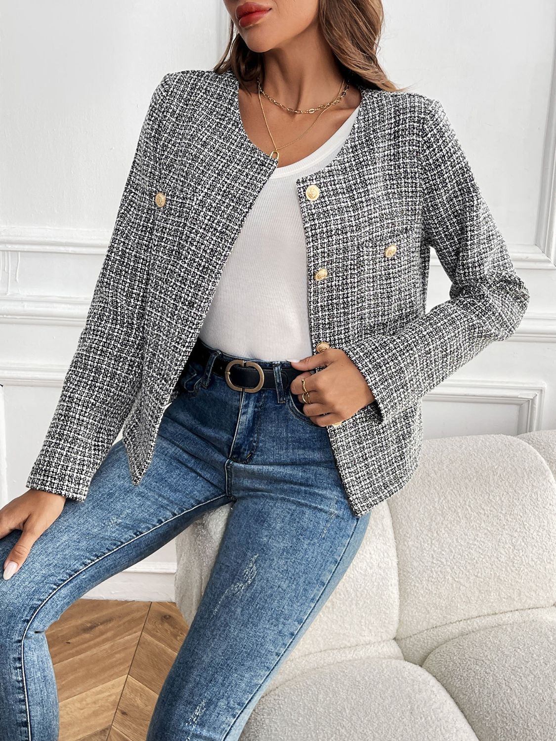 Perfee plaid long sleeve outerwear