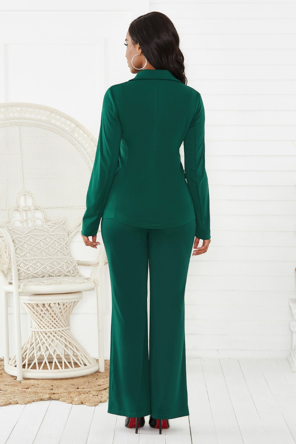 Lapel collar long sleeve blazer and pants set