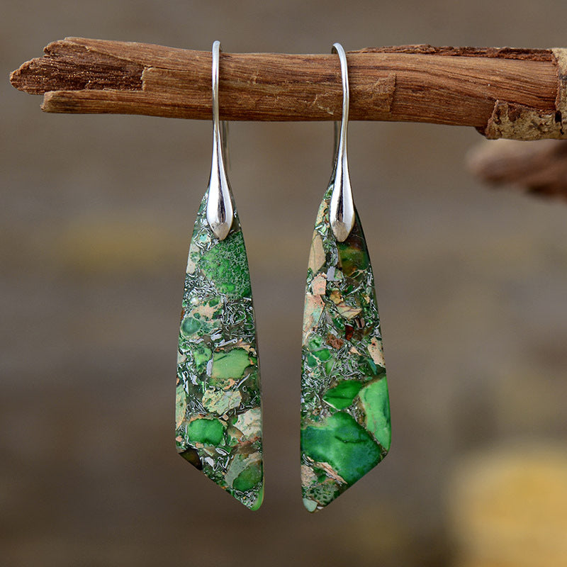 Gold-plated copper dangle earrings - green/silver / one size