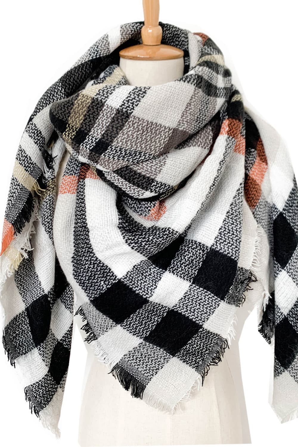 Plaid imitation cashmere scarf - cream / one size