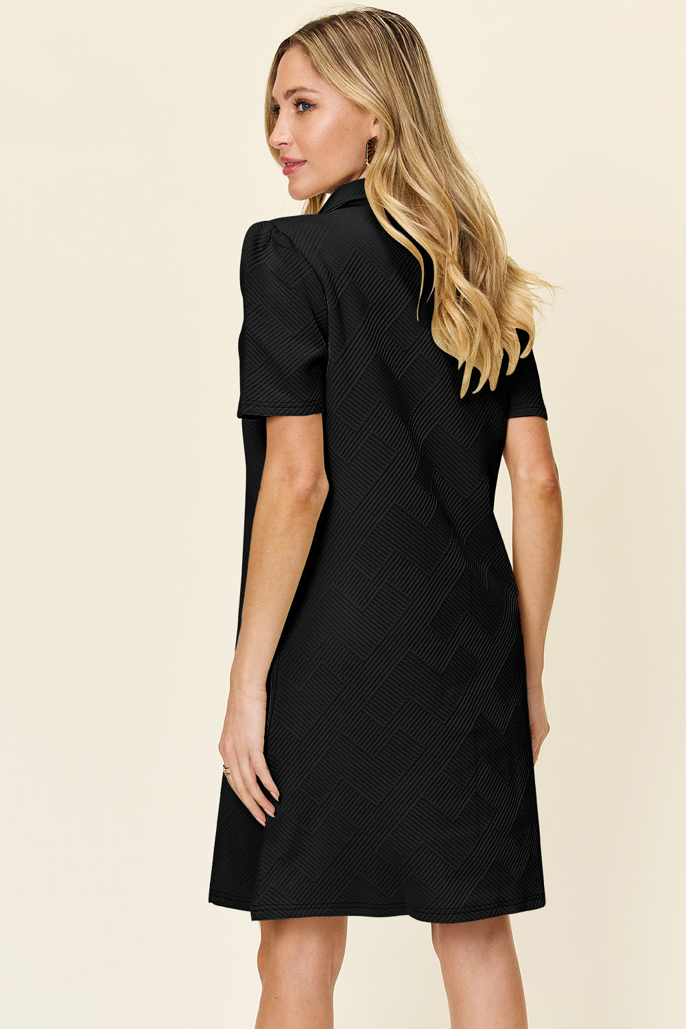 Double take full size texture collared neck short sleeve dress