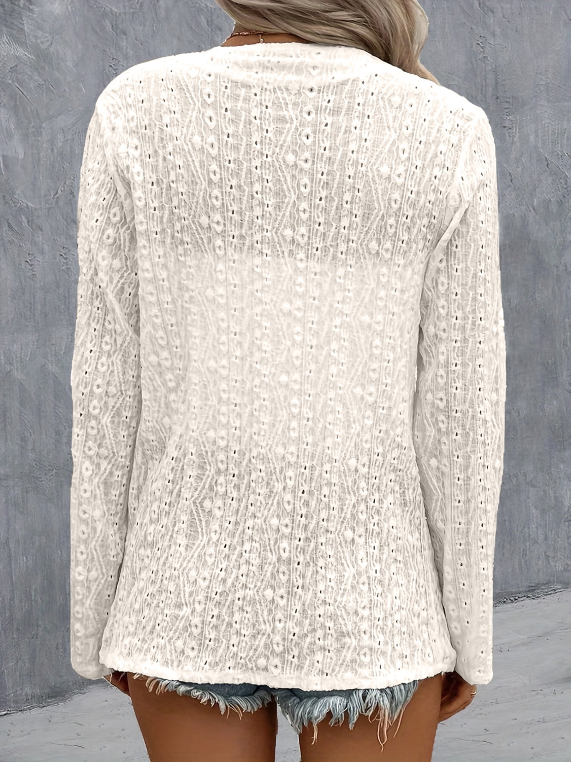 Eyelet roll-tab sleeve cardigan