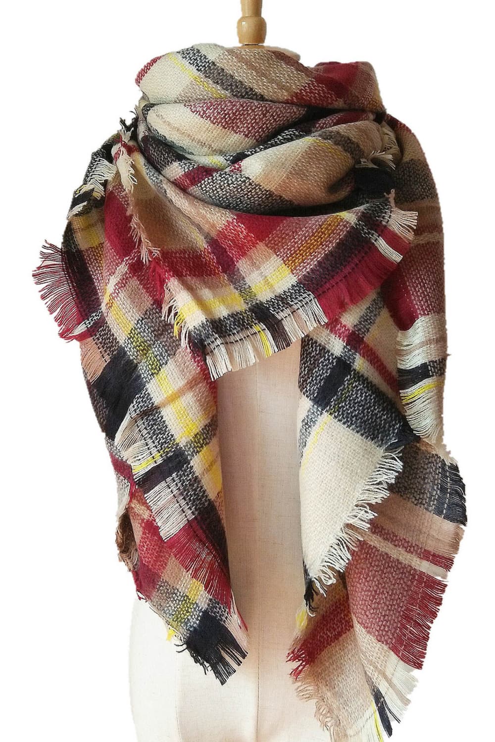 Plaid imitation cashmere scarf - black/red / one size