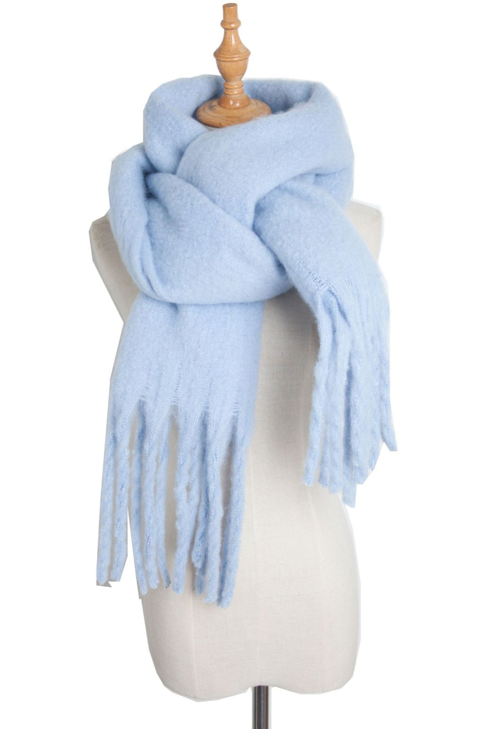 Fringe detail polyester scarf - light blue / one size