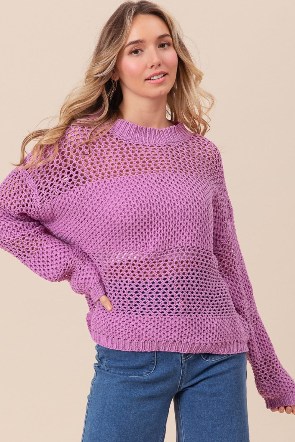 Bibi openwork long sleeve knit top