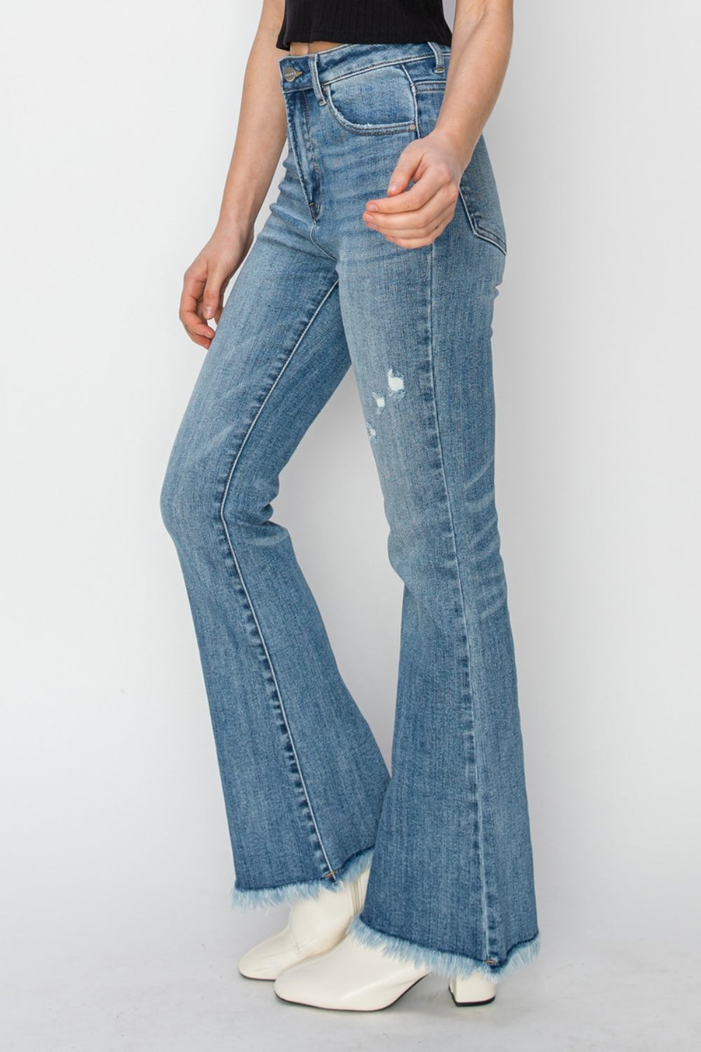 Risen high rise frayed hem bootcut jeans