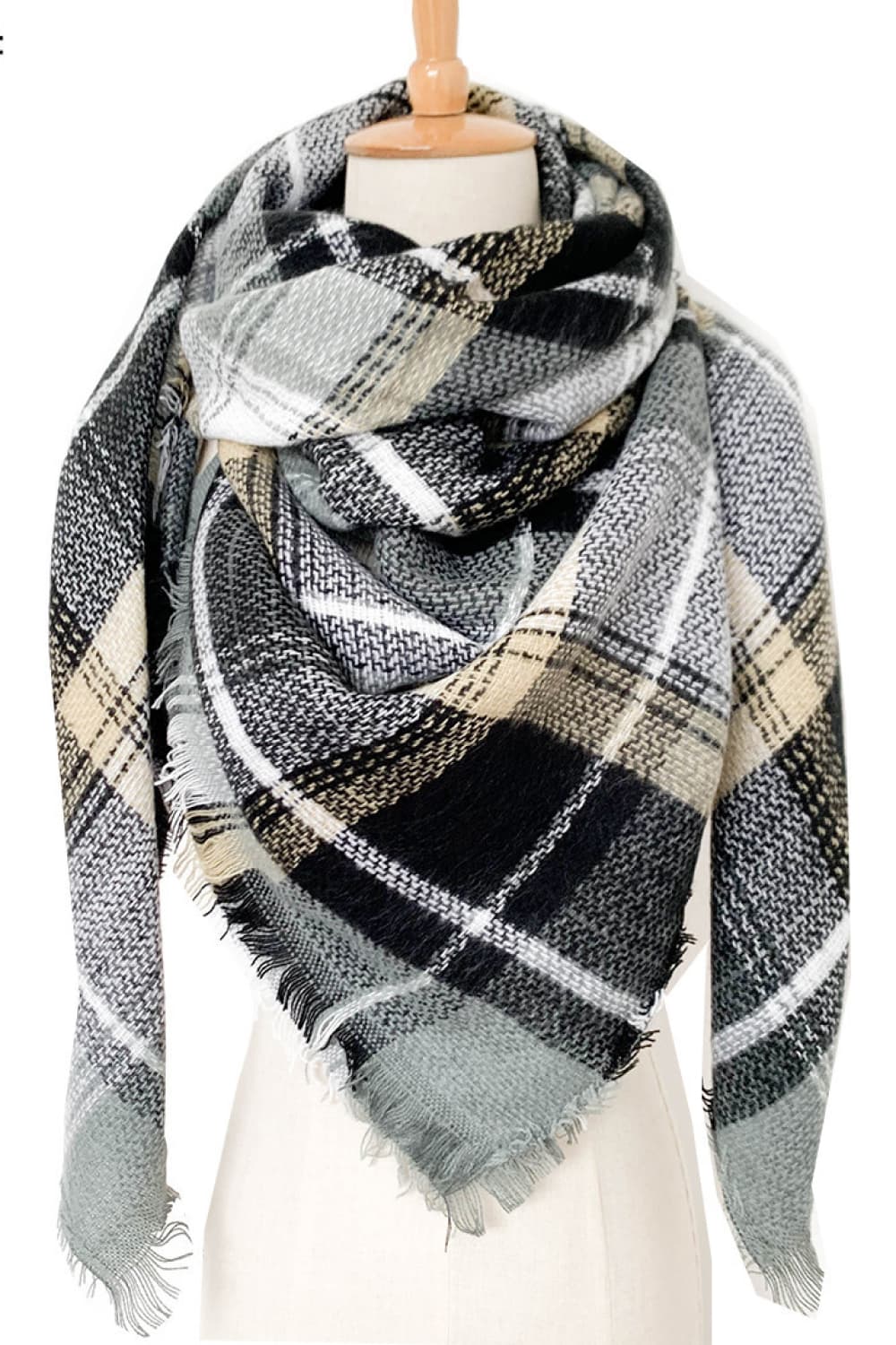 Plaid imitation cashmere scarf - light gray / one size