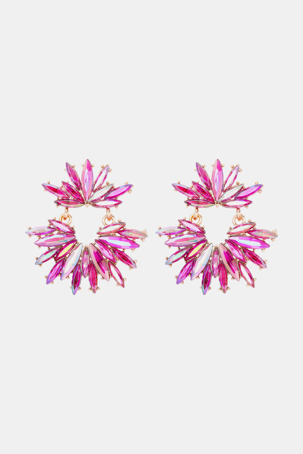 Flower shape glass stone dangle earrings - hot pink / one size