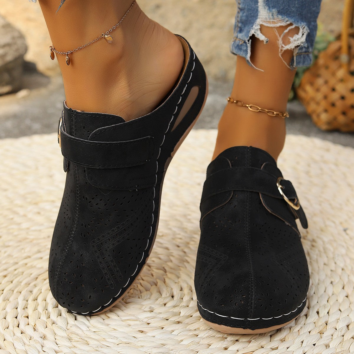 Suede round toe wedge sandals