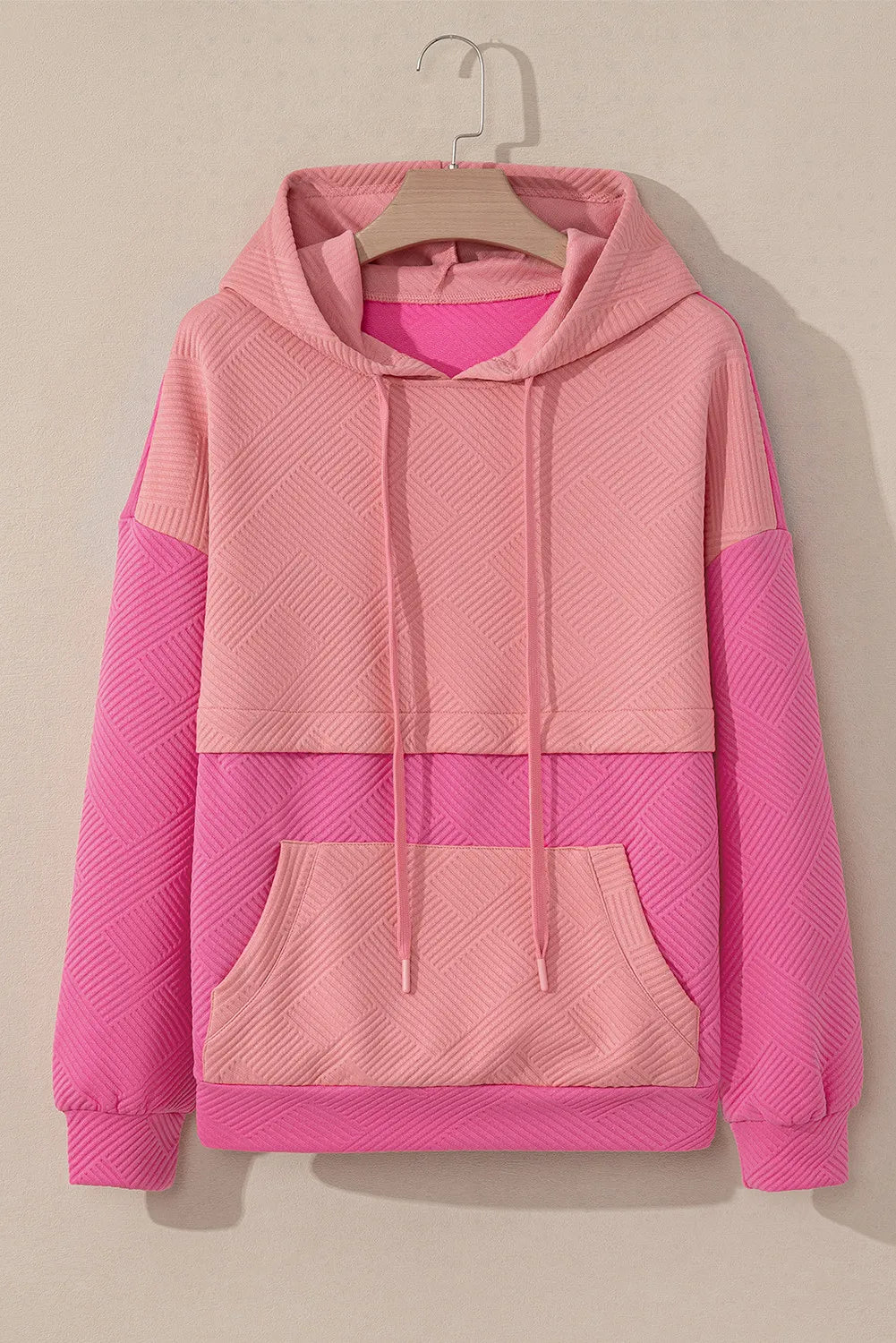 Drawstring color block long sleeve hoodie