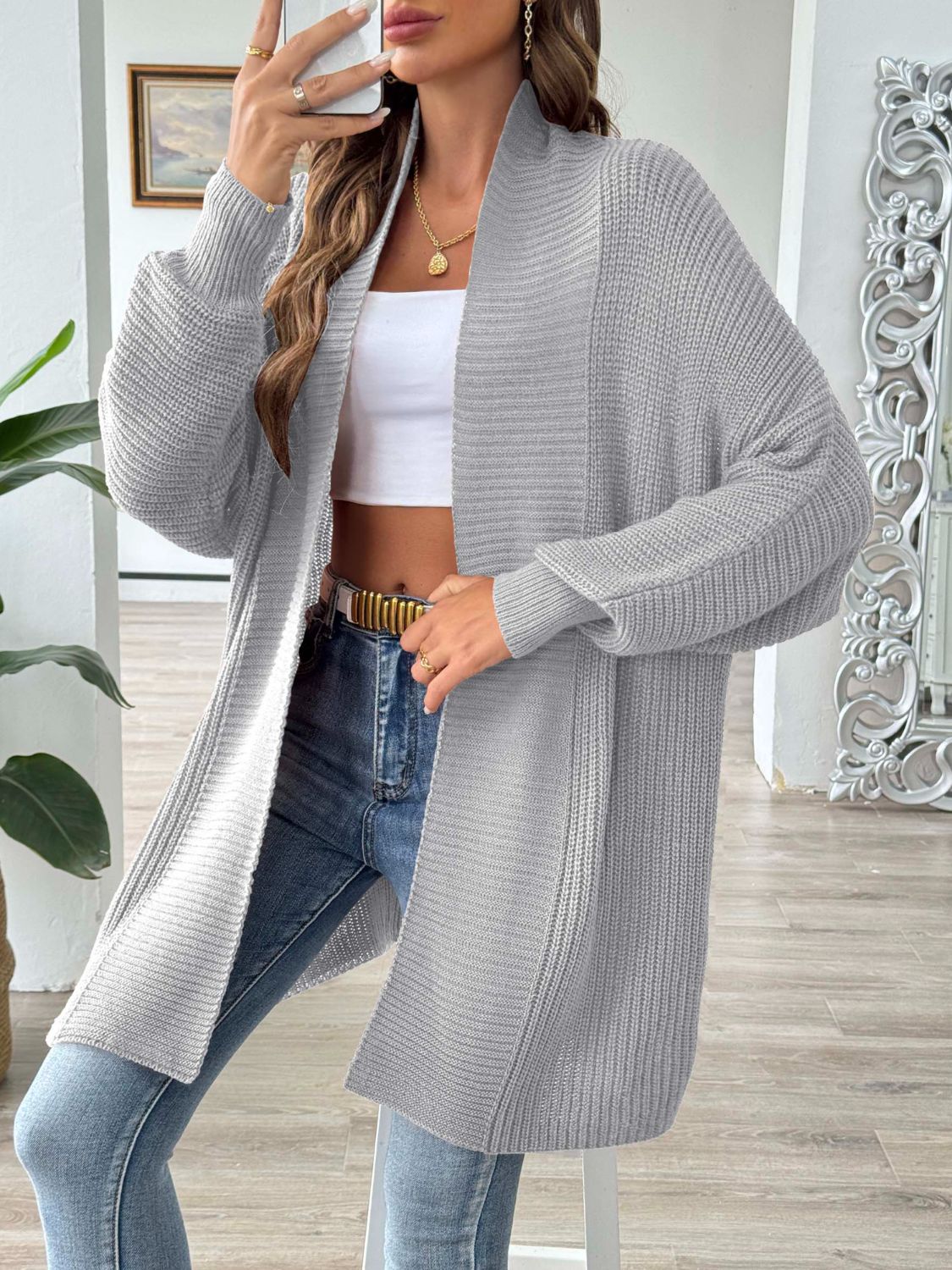 Open front long sleeve cardigan