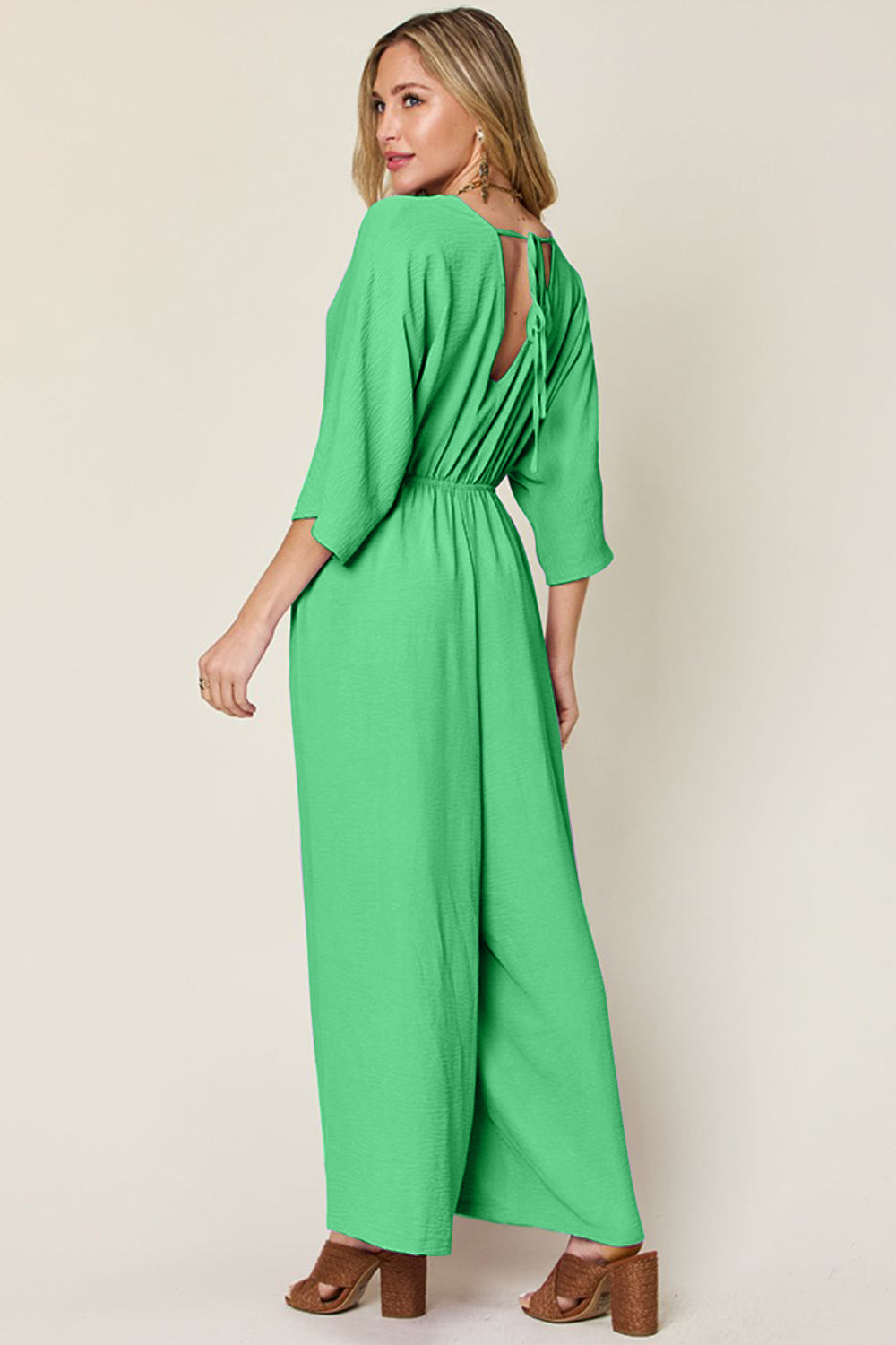 Double take full size surplice wide leg jumpsuit with pockets