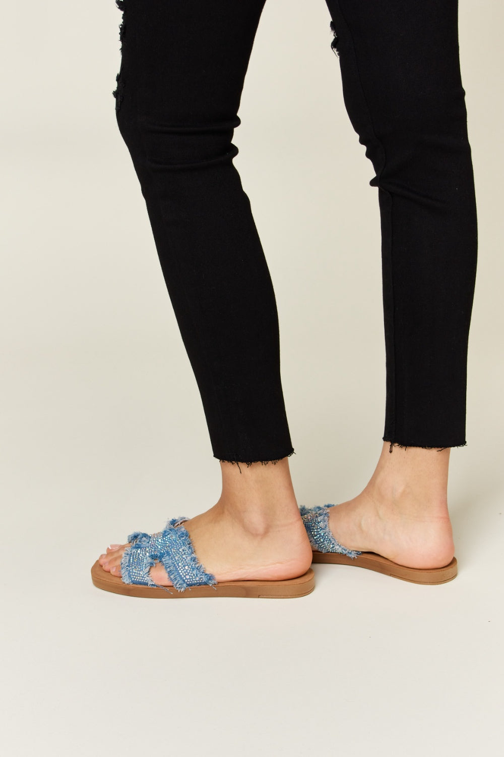 Forever link raw trim denim h-band flat sandals