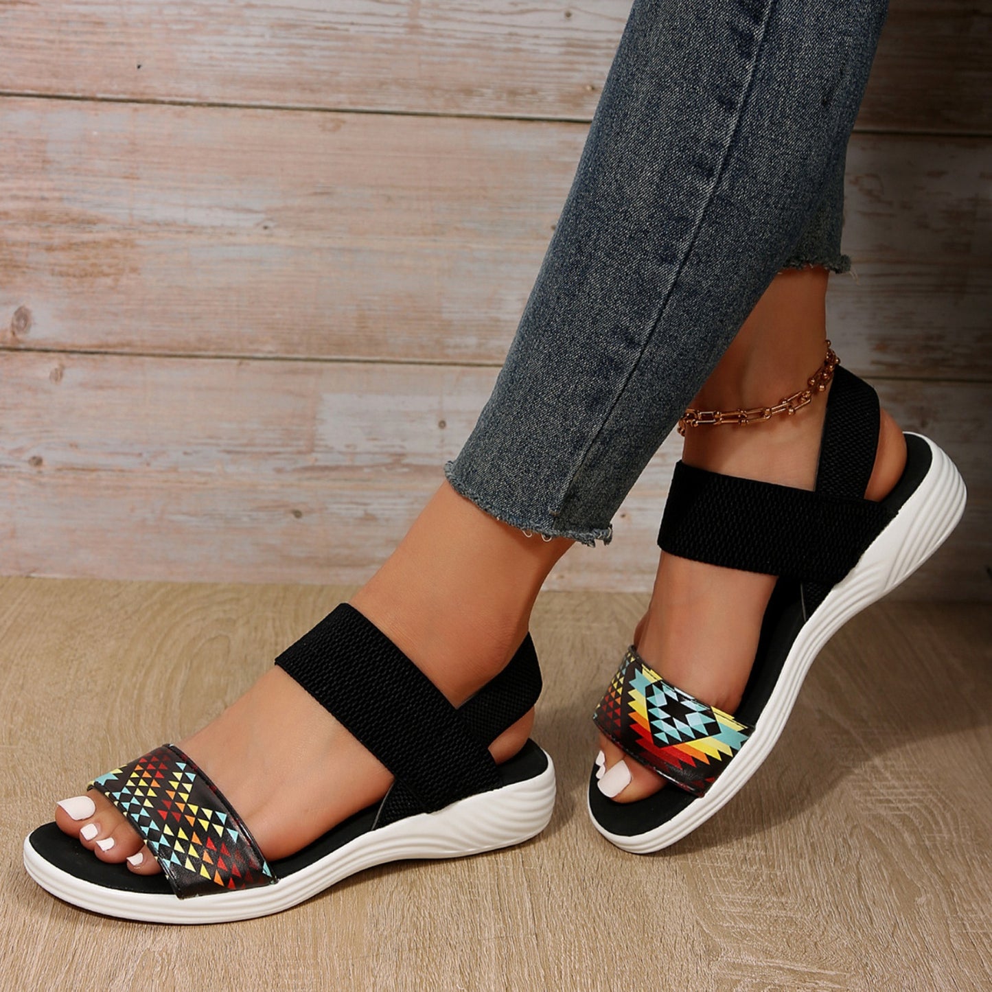 Pu leather open toe low heel sandals