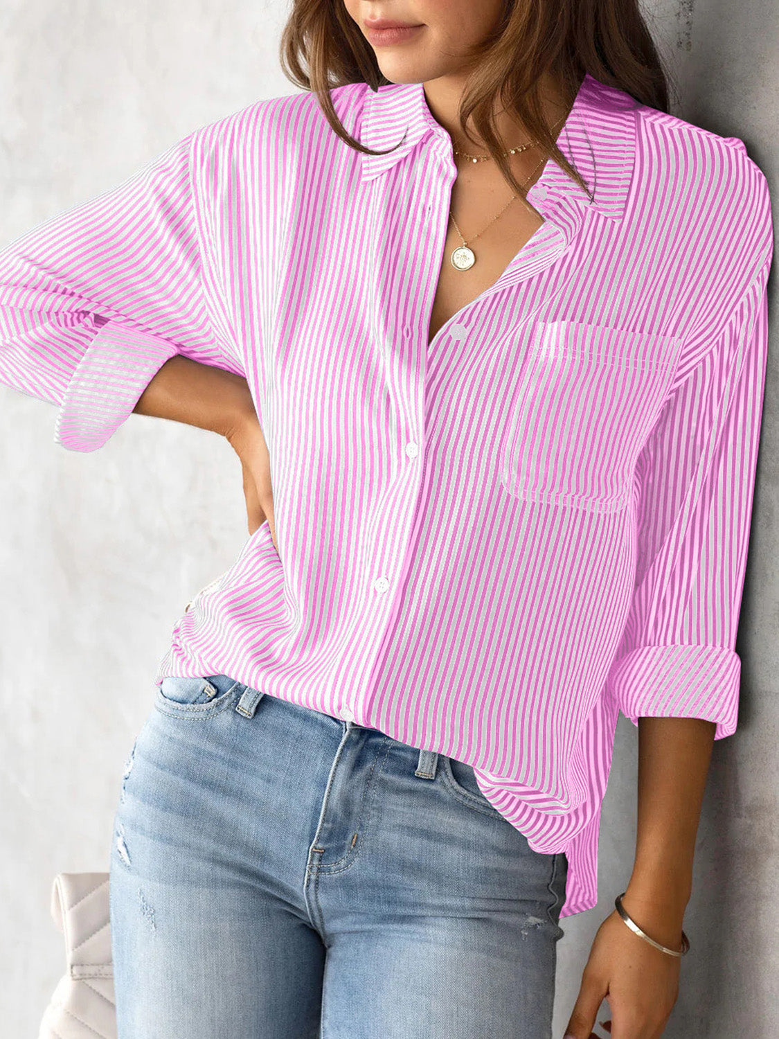 Lovelet striped collared neck shirt with pocket