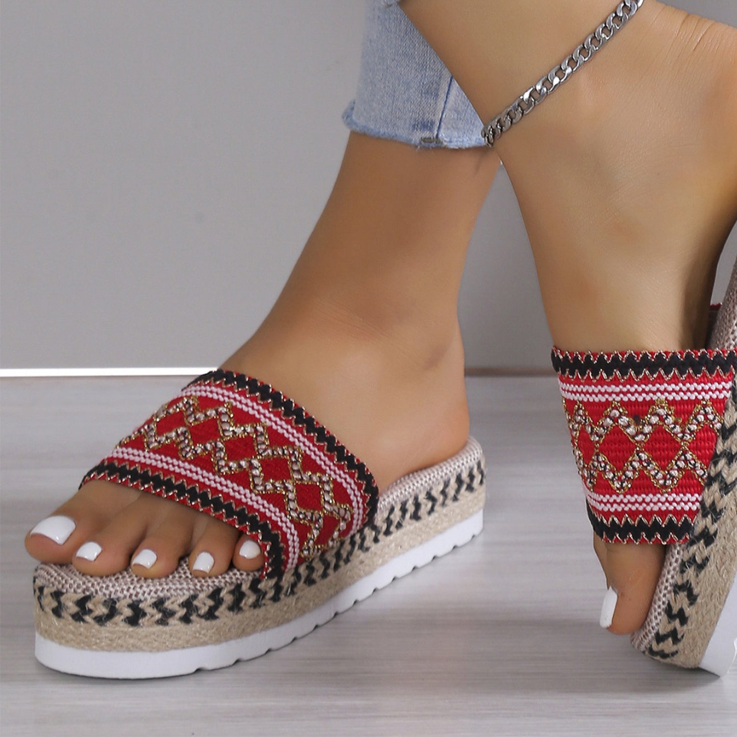 Geometric weave platform sandals